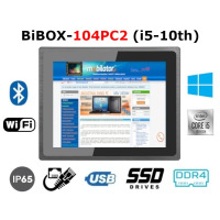BiBOX-104PC2 (i5-10th) v.6 - Metal touch panel computer with WiFi, Bluetooth, IP65 resistance standard with 128GB SSD disk and Windows 10 PRO license