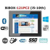 BiBOX-121PC2 (i5-10th) v.6 - Armored panel computer with Windows 10 PRO license with IP65 resistance standard and WiFi, Bluetooth, with 128GB SSD disk (2xLAN, 4xUSB)