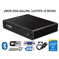MiniPC yBOX-X34-(6xLAN, 1xCOM)-i3 5010U v. 4 - Powered fanless industrial minicomputer – with passive cooling – with i3 5010U processor, WiFi and Bluetooth