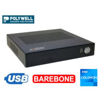 Polywell-J1900AE Celeron BAREBONE - A modern fanless miniPC with a powerful quad-core Intel Celeron processor, 5x USB, 1x LAN