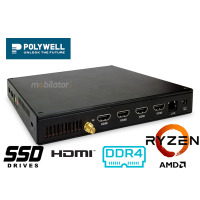  Polywell-V4000-4HDMI v.3 - Rugged mini PC for industrial use with 240GB SSD, AMD Ryzen processor, 4x HDMI