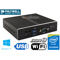 Polywell-Nano-N3350D Celeron v.7 - Industrial miniPC with Windows 10 IoT, WiFi, 2x USB 3.0, 2x USB 2.0, 2x Audio and 1x LAN ports