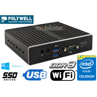 Polywell-Nano-N3350D Celeron v.8 - Rugged miniPC from stock with Wifi, LAN, 4x USB and Windows 10 IoT, fanless