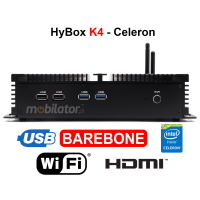 HyBOX K4 - Celeron Barebone - Industrial miniPC computer in a protected metal housing - with WiFi, two LAN ports, Intel Celeron processor, 1x HDMI and 6x RS232 COM (3 YEAR WARRANTY)