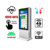 NoMobi Trex Hi65 v.10.1 - Wzmocniony totem reklamowy z interaktywnym (4500 nitów) ekranem 65 cali FHD, systemem Android 10, ogrzewaniem, i dostawą lotniczą (ok. 14 dni)
