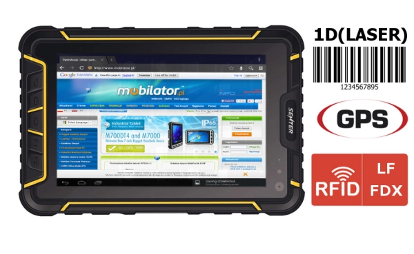 Wzmocniony wodoodporny Tablet przemysłowy Senter ST907W-GW + 1D Honeywell N4313 + RFID LF 134 v.9