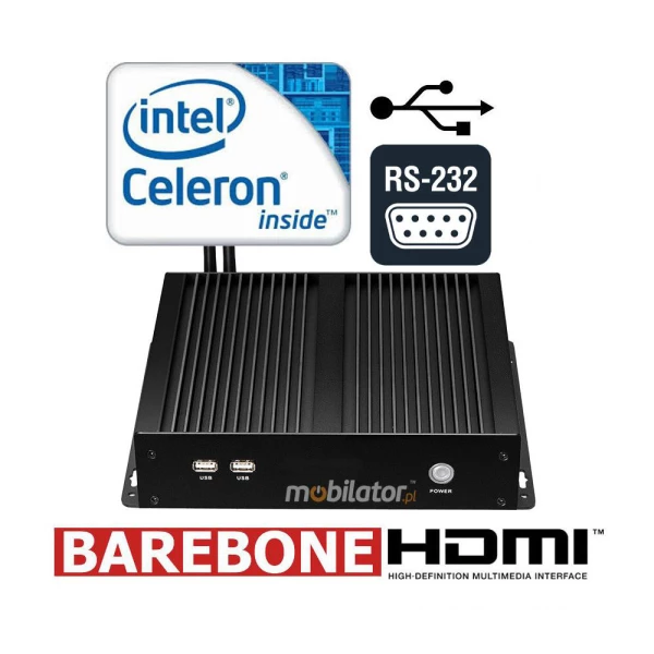 Industrial mini computer with passive cooling and 4xCOM RS232 - MiniPC yBOX X26G(4COM)-N2830 Barebone