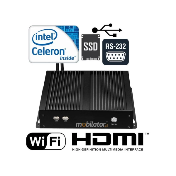 Industrial mini computer with passive cooling and 4xCOM RS232 - MiniPC yBOX X26G(4COM)-N2830 v.2