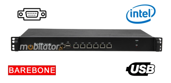 MiniPC yBOX 1U - 1037U Barebone Komputer przemysłowy fanless 6x LAN do szafy rakowej