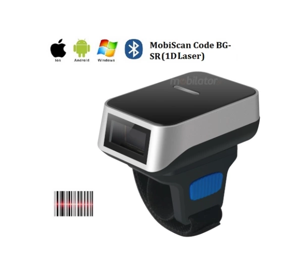 MobiScan Code BG-SR v.3 - Bezprzewodowy, mały pierścionkowy skaner kodów kreskowych 1D LASER (Bluetooth, Wireless 2.4 GHz)