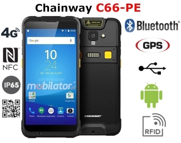  Wielofunkcyjny ze skanerami UHF  oraz kodów kreskowych 1D, 2D  Chainway C66-PE