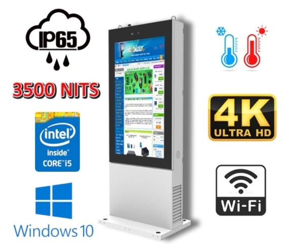 NoMobi Trex 65W v.12.1 - standing one-sided vertical waterproof (IP65) and frost-resistant outdoor videowall-totem with a 65-inch screen with 4K resolution and 3500 nits brightness, tempered glass, air delivery - 14 days