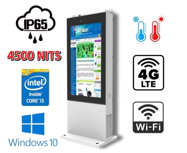 NoMobi Trex 65W v.13 - multimedia advertising display, reinforced standing totem with a 65-inch screen with FHD resolution and very high brightness of 4500nits, with a cooling and heating system and delivery by plane (14 days)