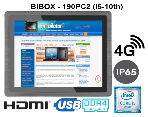 Wydajny panelowy komputer z łącznością 4G, Intel Core i5, 16 GB RAM   ekran dotykowy Odporny wytrzymały  BiBOX-190PC2