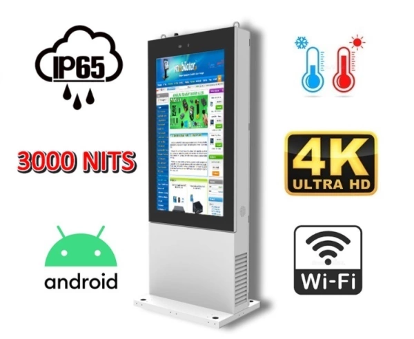 infokiosk zewnętrzny z systemem grzewczym  systemem zarządzającym online NoMobi Trex 75 cali