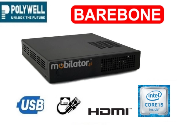 HyBOX H3D - Celeron Barebone - Industrial miniPC computer in a durable metal housing - with two LAN ports, 4xUSB, 2xHDMI, 2xCOM, Audio, DisplayPort