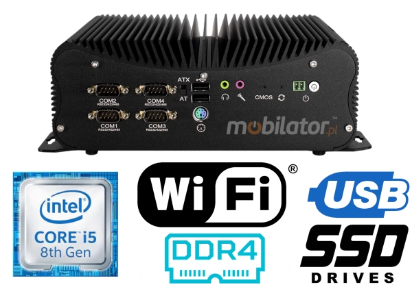 HyBOX 1012B-D4 Odporny komputer przemysłowy Wielofunkcyjny małych rozmiarów Wydajny bezwentylatorowy z  procesorem Intel Core i5