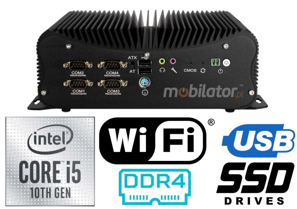 HyBOX 1012B-D4 Odporny komputer przemysłowy Wielofunkcyjny małych rozmiarów Wydajny bezwentylatorowy z  procesorem Intel Core i5