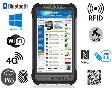 MobiPAD 9TS-J - Przemysłowy tablet z ekranem 8 cali 1920x1200, 4GB RAM, 64GB ROM, procesorem Intel Celeron N4500, normą IP65, 4G, Windows 10, UHF RFID (3-4m), NFC, GPS o wysokiej precyzji, Skanerem 2D Newland N1, czytnikiem linii papilarnych