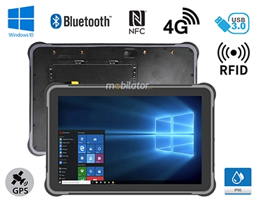 MobiPAD JST11 - Rugged, multifunctional IP65 industrial tablet with 10.1 inch screen 1920x1200, Intel N5100 4x2.8GHz, 4G, Windows 10, GPS, NFC, RJ45, USB 3.0, WiFi, Bluetooth, 5MPx/13MPx cameras, UHF RFID (3-4m), designed for work in harsh conditions