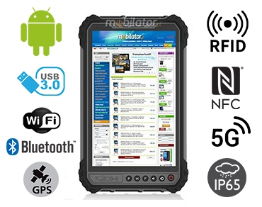 MobiPAD TS9T - wytrzymały tablet roboczy z NFC, funkcją UHF RFID (3-4m) i czytnikiem linii papilarnych, norma IP65, wodoodporny i pyłoodporny, 8GB RAM, 256GB ROM, 8-rdzeniowy procesor, Android 10, wyświetlacz 8 cali 1920x1200, 5G, 4G LTE