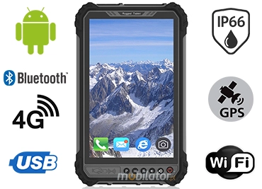 MobiPAD 9TS-6A - Wytrzymały tablet do pracy w trudnych warunkach z Android 11, 6GB RAM oraz 128GB ROM. Ekran 8 cali 1280x800, jasność 1000 nits, odporny na wodę, pył i wstrząsy IP66. Z LTE 4G, Bluetooth, WiFi i baterią 10000mAh.