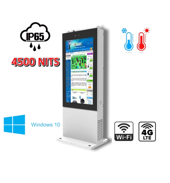 Totem zewnętrzny informacyjno -reklamowy Gablota zewnętrzna odporna na deszcz i mróz Infokiosk z normą odporności IP  NoMobi Trex Hi65W