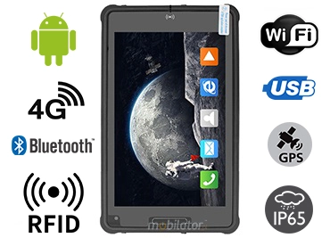 MobiPAD 8TS-5A - Bezwentylatorowy tablet odporny na wodę i pył, z UHF RFID (3-4m), ekran dotykowy 8 cali 1920x1200, Android 11, LTE, WiFi, norma IP65, wytrzymała konstrukcja, idealny na budowę i do magazynów