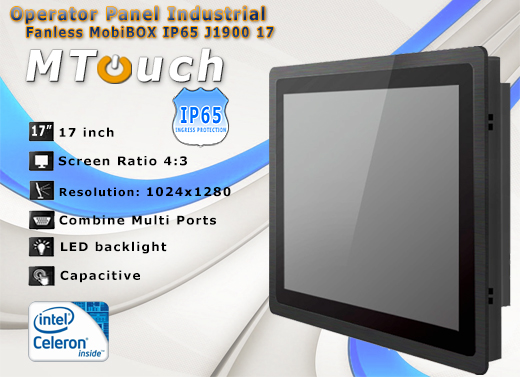 MTouch Operatorski Panel Przemyslowy Fanless MobiBOX IP65 J1900 17 Komputer panelowy Panel PC  Przemysowy komputer panelowy Ekran rezystancyjny 5 wire resistive wywietlacz 17 cali mobilator.pl New Portable Devices Windows RS-232 COM VGA HDMI Intel Celeron 