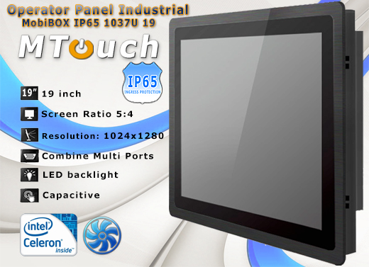 MTouch Operatorski Panel Przemyslowy MobiBOX IP65 1037U 19 Komputer panelowy Panel PC  Przemysowy komputer panelowy Ekran rezystancyjny 5 wire resistive wywietlacz 19 cali mobilator.pl New Portable Devices Windows RS-232 COM VGA HDMI Intel Celeron 