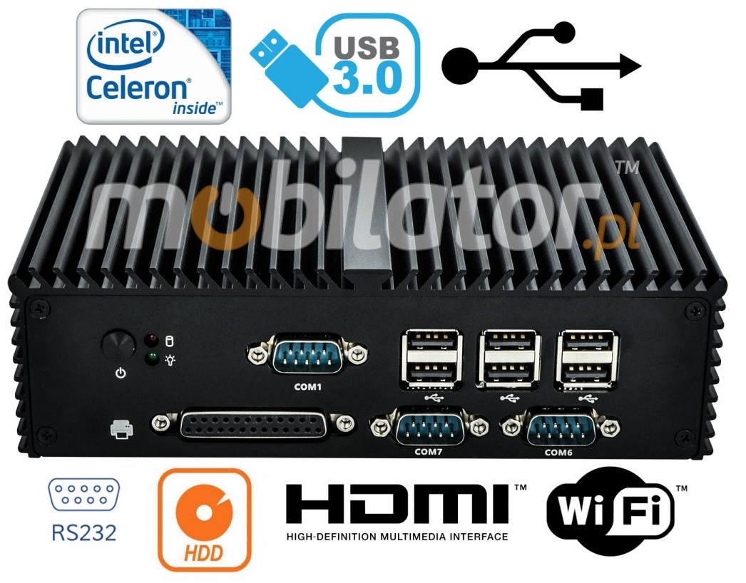 MiniPC - Komputer Przemysowy Fanless mBOX Q190X - LPT HDD WiFi