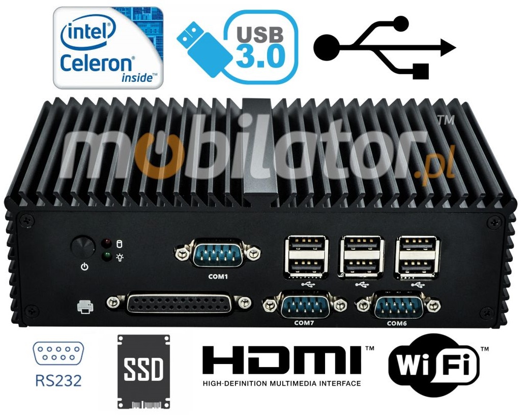 Mini Komputer Bezwentylatorowy - Przemysowy Fanless MiniPC mBOX Q190X - LPT SSD WiFi