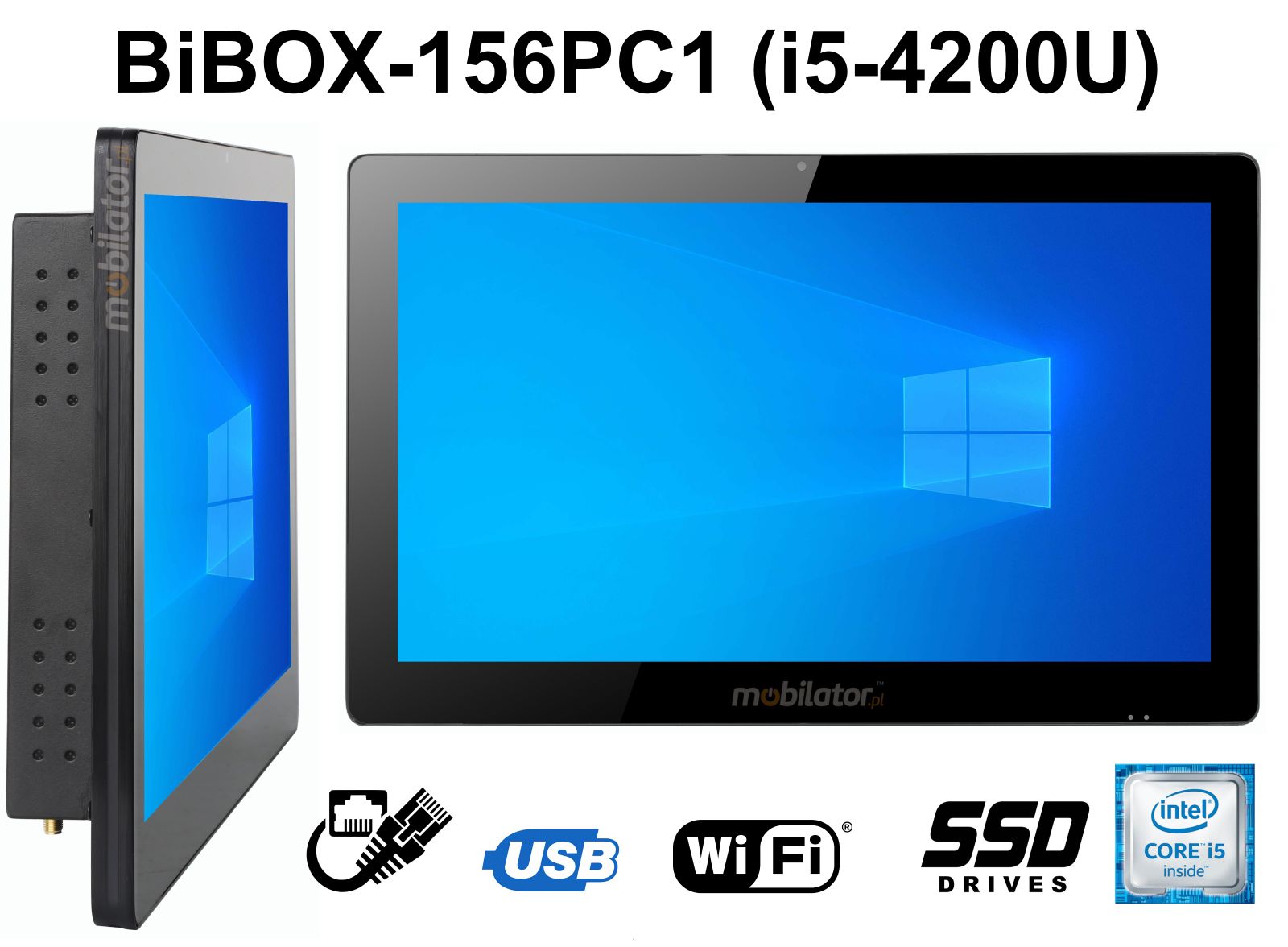 BiBOX-156PC1-  Przemysowy komputer panelowy z Wifi i norm odpornoci IP65 na ekran (1xLAN, 6xUSB)