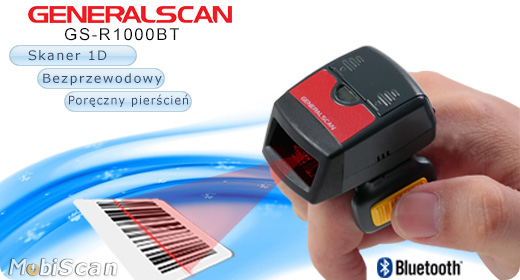  GS-R1000BT 1D Mini Bluet. Ring Skaner GENERALSCAN GS-R1000BT Skaner 1D Bezprzewodowy Bluetooth 2.0 Porczny piecie  Kompatybilny Windows Android IOS