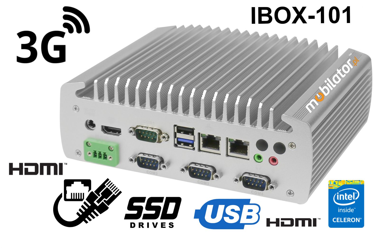 IBOX-101 Komputer przemysłowy  dla zastosowań magazynowych z modułem WiFi 3G 4G 6x COM