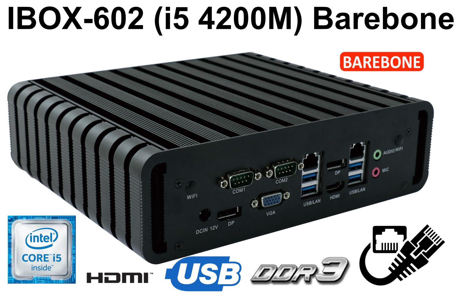 IBOX-602  - Komputer przemysłowy z pojemnym dyskiem SSD (2x Display Port + HDMI + VGA)