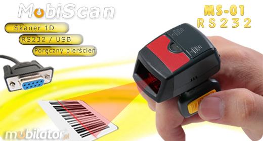 MobiScan FingerRing MS01 RS232 MOBISCAN MS-01 Skaner 1D Porczny piecie MobiSCAN  Kompatybilny Windows Android IOS mobilator.pl New Portable Devices Skanery kodw kreskowych MINI