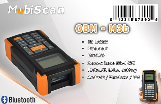 MobiScan  OBM-M3  Bluetooth MOBISCAN OBM-M3B Skaner 1D Laser Bezprzewodowy Bluetooth Porczny MobiSCAN  Kompatybilny Windows Android IOS mobilator.pl New Portable Devices Mobilne Skanery kodw kreskowych MINI