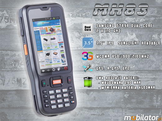Przemysowy Kolektor Danych MobiPad MH83 RUGGED DATA COLLECTOR MH-83 rfid LF HF 3g wcdma gsm 1d barcode scanner czytnik kodow kreskowych 1d 2d