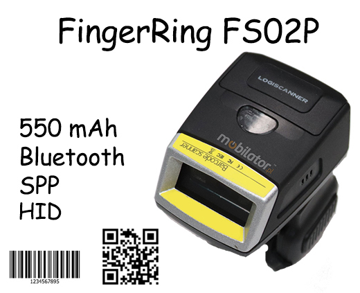 MobiScan FingerRing FS02P - mini skaner kodw kreskowych 1D oraz 2D Bluetooth 3.0 Porczny piecie MobiSCAN  Kompatybilny Windows Android IOS mobilator.pl New Portable Devices Mobilne Skanery kodw kreskowych MINI