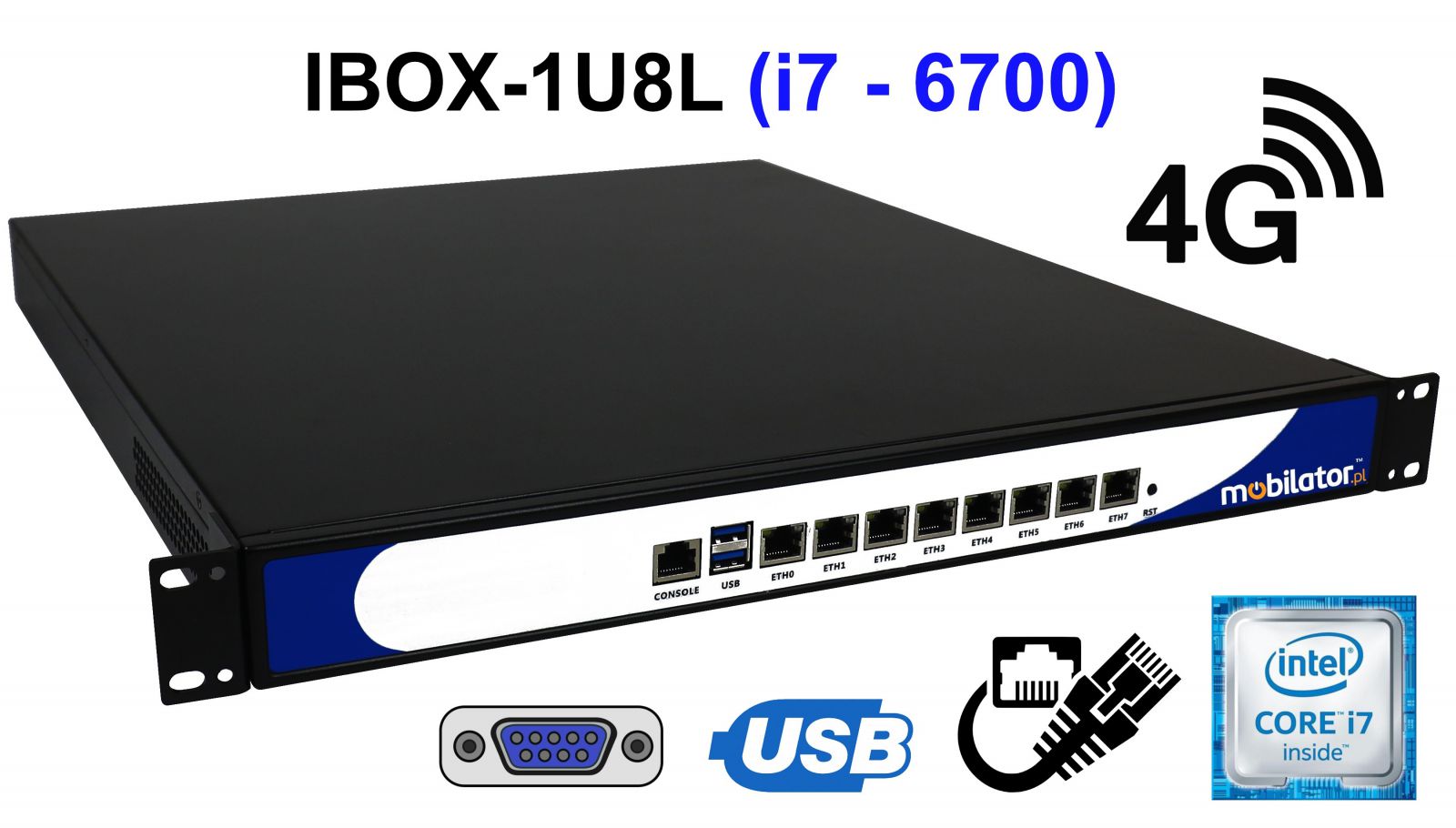 IBOX-1U8L -Nowoczesny komputer przemysłowy  fanless 8x LAN do szafy rakowej pasywny vga intel mobilator wzmocniony szybki 8 lan rj45