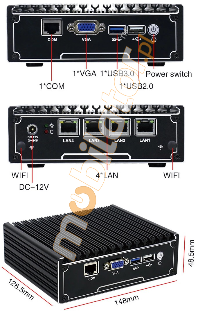 iBOX-N12 (J1900) - Tani komputer przemysłowy z 4-oma kartami sieciowymi LAN