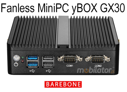 Wzmocniony mini Komputer Przemysowy Fanless MiniPC yBOX GX30 - 2955UBarebone pogladowe com rs232 mobilator szybki 2 lan rj45