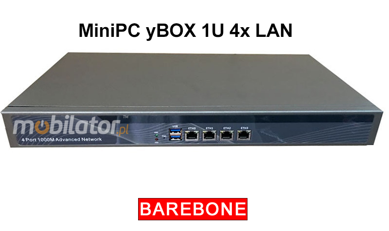 Wzmocniony komputer przemysowy z chodzeniem pasywnym i 4xLAN - do szafy rakowej MiniPC yBOX 1U-J1900 pasywny vga intel mobilator wzmocniony szybki 4 lan rj45