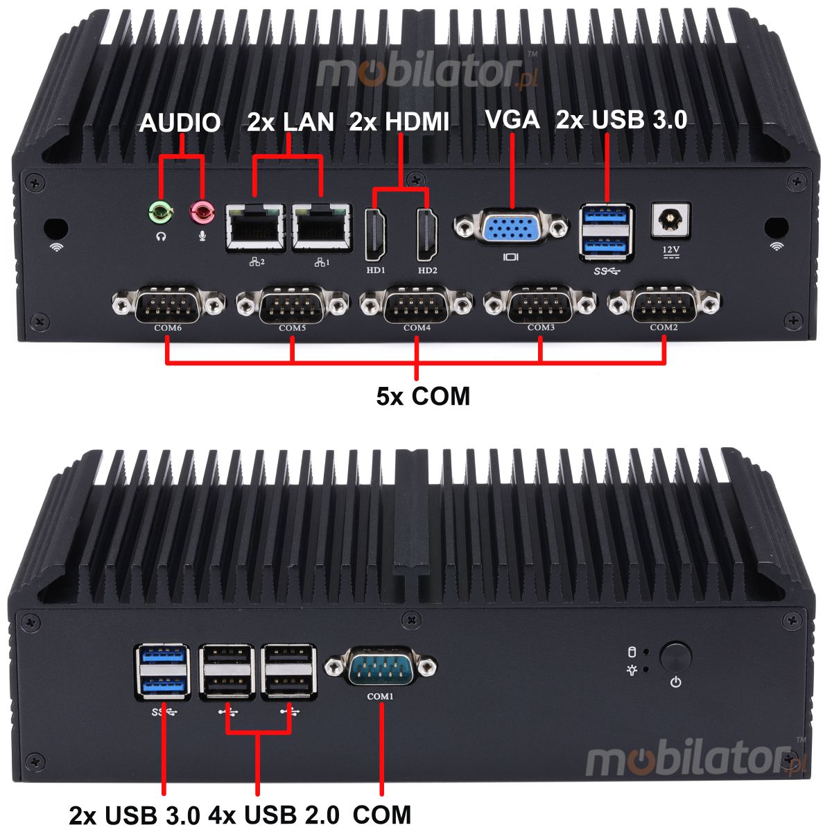 mBox X105 Barebone - Przemysowy MiniPC z procesorem Intel Celeron 3855U - Porty/Interfejsy