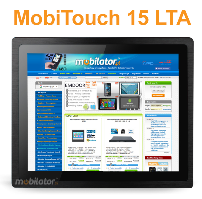MobiTouch -  wzmocniony Panel komputerowy z systemem Android i z normą IP65 na przednią część obudowy mobilator com intel j1900 pl