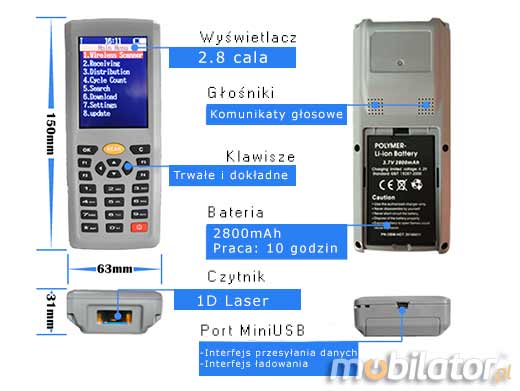 MobiScan  OBM-9800  Bluetooth MOBISCAN OBM-9800 Skaner 1D Laser Bezprzewodowy Bluetooth Porczny MobiSCAN  Kompatybilny Windows Android IOS mobilator.pl New Portable Devices Mobilne Skanery kodw kreskowych