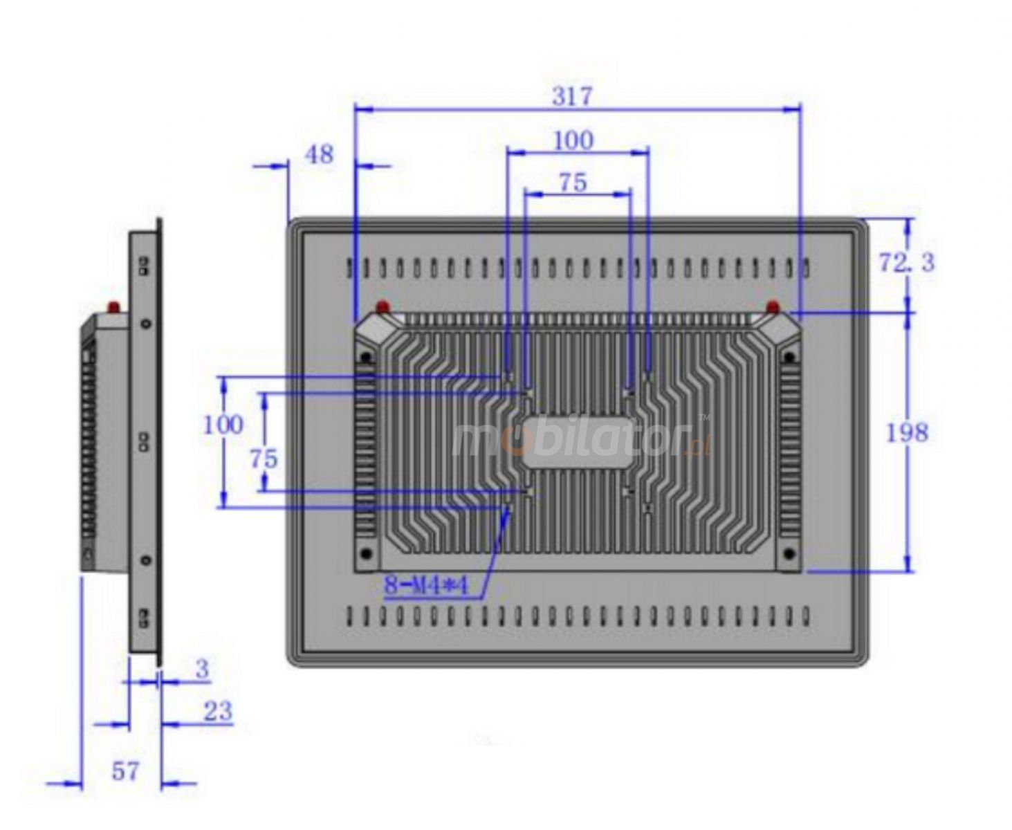 BIBOX-170PC2 wymiary panela w metalowej obudowie