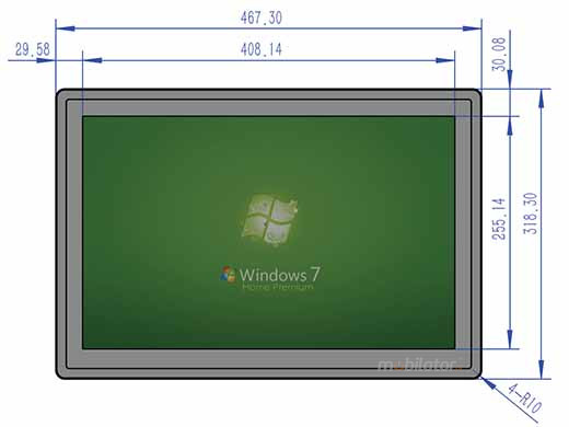 BiBOX-190WS-PC1 Przemysowy komputer panelowy z 2xRS232 , 2xUSB 3.0 wymiary produktu
