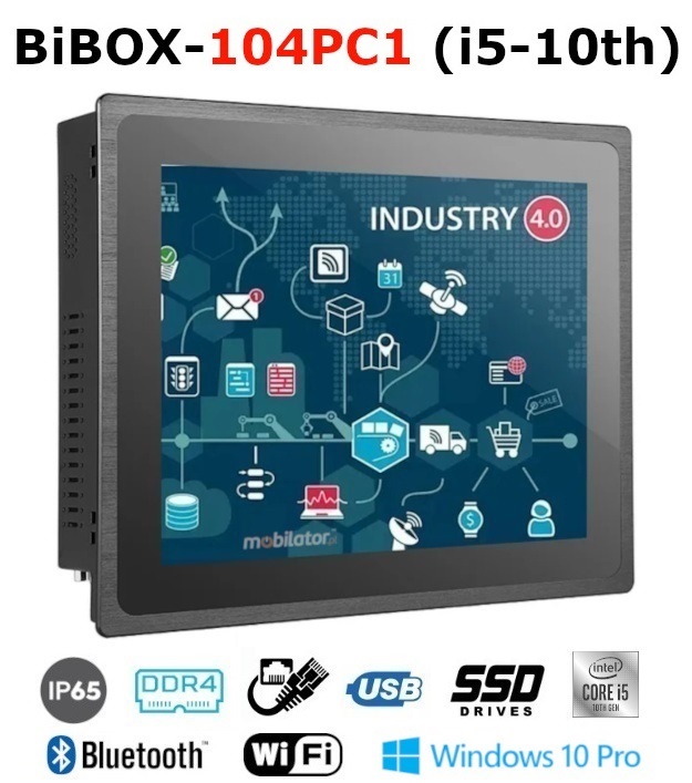 BiBOX-104PC1 (i5-10th) Przemysowy komputer panelowy PanelPC z nowoczesnym procesorem i5 i moduem WiFi + Bluetooth. Licencja WINDOWS 10 PRO